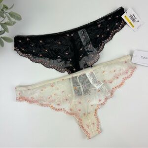 Calvin Klein Women Pom Pom Lace Thong QF5190 Bundle x2 Size Medium
